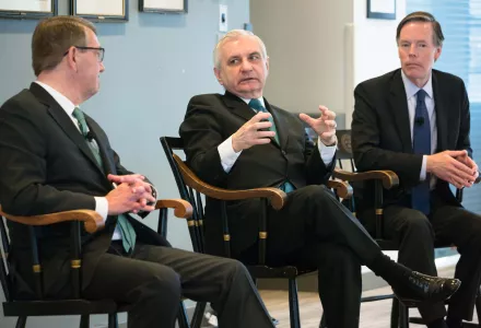 Secretary Ash Carter, Senator Jack Reed, and Ambassador Nicholas Burns