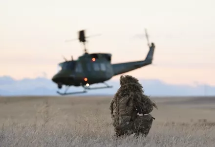 A nuclear advanced designated marksman assists in a launch facility exercise.