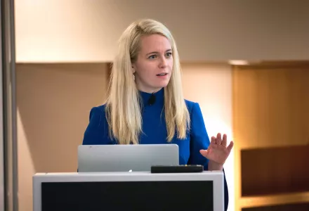 Halla Hrund Logadóttir gives a presentation.