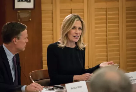 Dr. Elizabeth Sherwood-Randall speaking with Nicholas Burns