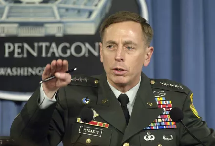 U.S. Army Gen. David H. Petraeus briefs reporters at the Pentagon April 26, 2007