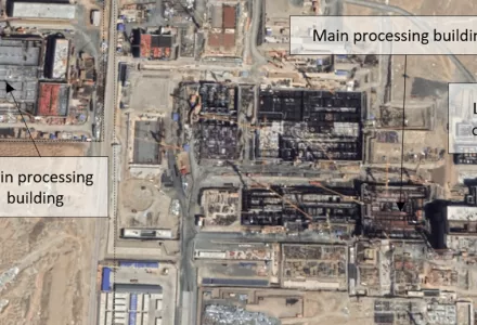 Demonstration reprocessing and mixed-oxide facilities under construction in Gansu Province, China. Satellite image from August 29, 2019.