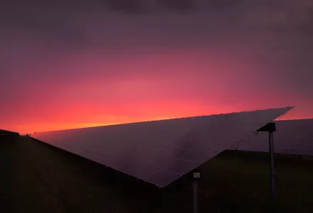 Solar panels at sunrise.