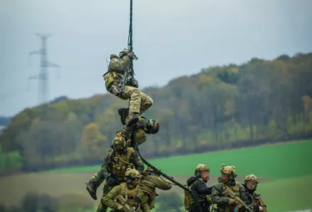 Combined troops from Austria, Belgium, Slovenia, and the United Kingdom take part in the BLACK BLADE 2016 helicopter exercise organized by the European Defense Agency, November 17, 2016