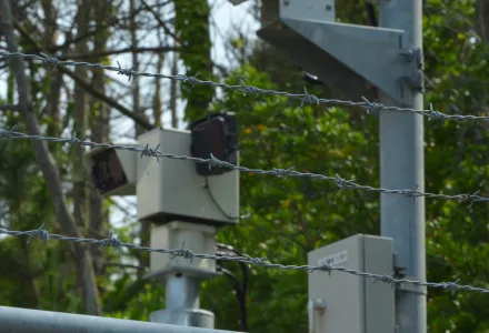 Sensors and fencing at Japan's Integrated Support Center for Nuclear Nonproliferation and Nuclear Security.