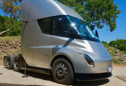 A prototype Tesla Semi truck at Tesla HQ in California, April 22, 2019.