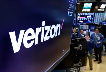 This April 23, 2018, file photo shows the logo for Verizon above a trading post on the floor of the New York Stock Exchange. Verizon is pledging to stop selling information on phone owners' locations to data brokers, stepping back from a business practice that has drawn criticism for endangering privacy, The Associated Press has learned.