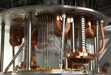 This Feb. 27, 2018, photo shows electronics for use in a quantum computer in the quantum computing lab at the IBM Thomas J. Watson Research Center in Yorktown Heights, N.Y.