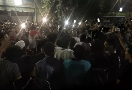 Protesters chant slogans against the regime in Cairo, Egypt, early Saturday, Sept. 21, 2019.