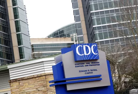The "CDC" sign outside the Centers for Disease Control and Prevention in Atlanta, Georgia.