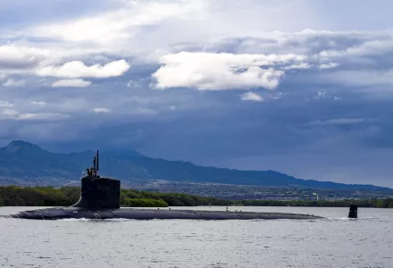  the Virginia-class fast-attack submarine USS Missouri (SSN 780) departs Joint Base Pearl Harbor-Hickam for a scheduled deployment in the 7th Fleet area of responsibility