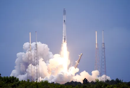 A SpaceX Falcon 9 rocket, with a payload a of Starlink satellites for a high-speed low earth orbit internet constellation, lifts off from launch complex 40 at Cape Canaveral Space Force Station in Cape Canaveral, Fla., Sunday, July 17, 2022. 