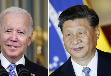 This combination image shows U.S. President Joe Biden in Washington, Nov. 6, 2021, and China's President Xi Jinping in Brasília, Brazil, Nov. 13, 2019.