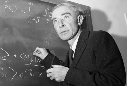 Dr. J. Robert Oppenheimer, creator of the atom bomb, is shown at his study at the Institute for Advanced Study, in Princeton, N.J., Dec. 15, 1957. 