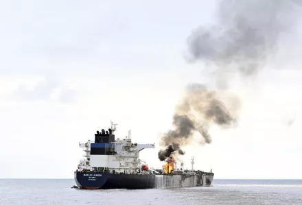 Oil tanker Marlin Luanda on fire after an attack in the Gulf of Aden.
