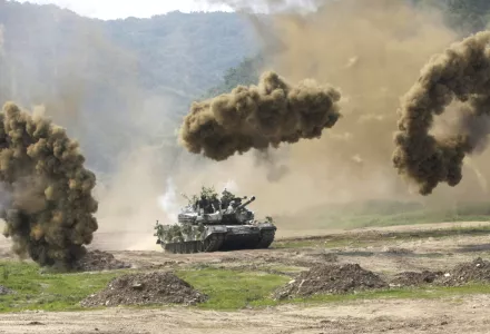 a South Korean army K-1 tank during a South Korea and U.S. joint military exercise against possible North Korean attacks in Paju, near the demilitarized zone on Wednesday, June 8, 2011.  on Wednesday, June 8, 2011.