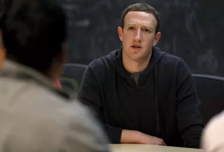 Facebook CEO Mark Zuckerberg meets with a group of entrepreneurs and innovators during a round-table discussion at Cortex Innovation Community technology hub on Nov. 9, 2017, in St. Louis (AP Photo/Jeff Roberson).