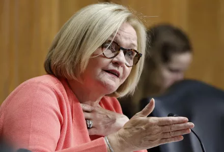 Senator Claire McCaskill, who recently claimed that Russian hackers targeted her office computer network, at a hearing on Capitol Hill, June 20th, 2018.