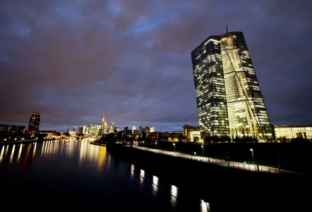 The European Central Bank by the river Main in Frankfurt, Germany. 