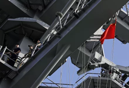 The flag of the People’s Republic of China flies on the U.S.S. Ronald Reagan during a port call in Hong Kong, November 21, 2018