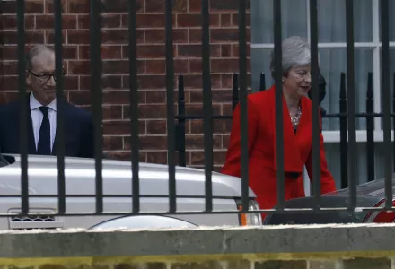 Theresa May leaves Downing Street in London on Friday, May 24, 2019, after agreeing to step down from her post as Prime Minister in early June.