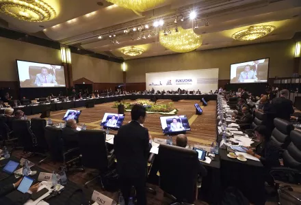 Participants attend the G20 Finance Ministers and Central Bank Governors Meeting Saturday, June 8, 2019, in Fukuoka, western Japan.