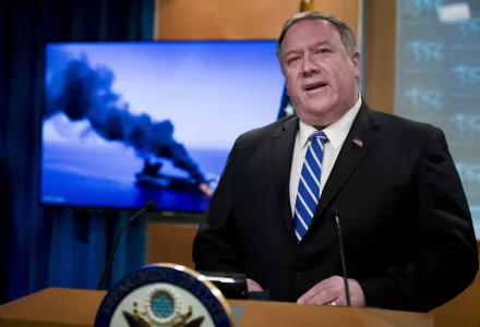 During his June 13, 2019 presentation at the U.S. State Department, Secretary of State Mike Pompeo claims that Iran was most likely to have responsible for the recent attacks on oil tankers in the Persian Gulf.