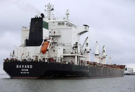 The Bavand, one of two stranded Iranian vessels, sits anchored at the port in Paranagua, Brazil on July 25, 2019. In defiance of U.S. sanctions, Brazil's top court ordered state oil company Petrobras to supply fuel to two Iranian vessels that were stranded off the coast of Parana state since early June (AP Photo/Giuliano Gomes).