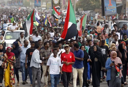 Sudanese protesters march during a demonstration in the capital Khartoum, Sudan, on August 1, 2019.