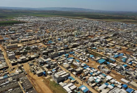 A large refugee camp on the Syrian side of the border with Turkey, near the town of Atma, in Syria’s Idlib province, April 19, 2020.