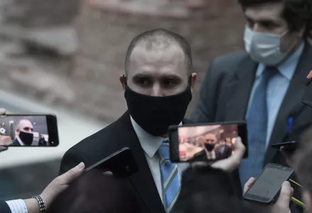 Argentina's Economy Minister Martin Guzman speaks to the media after a ceremony announcing the results of the restructuring of its overseas debt, at the Casa Rosada government house in Buenos Aires, Monday, Aug. 31, 2020.