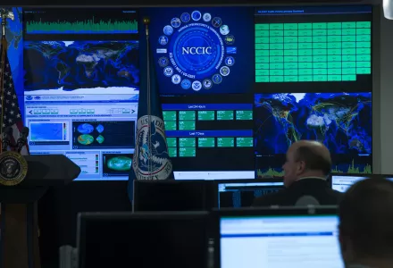 A view of the National Cybersecurity and Communications Integration Center before remarks by President Barack Obama, on Tuesday, Jan. 13, 2015, in Arlington, Va.