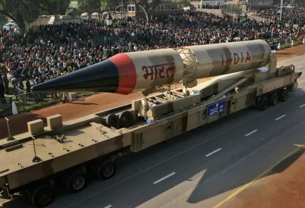 Indian Army missile on display in parade