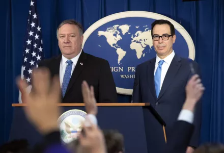 Secretary of State Mike Pompeo and Treasury Secretary Steven Mnuchin at a press conference