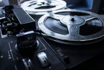 An antique reel-to-reel recording machine
