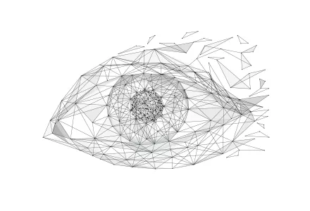 Intersecting black lines form the shape of a human eye.