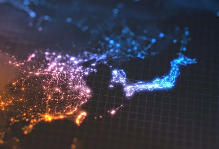 A stylized map of China and its neighbors.