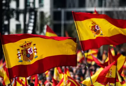 Spanish Flags waving during a protest for the unity of Spain.