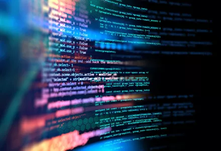 A representation of code overlapping on a screen