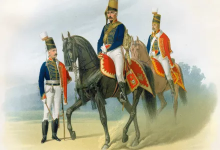 Illustration of Imperial Russian Army light cavalry, early 19th century.