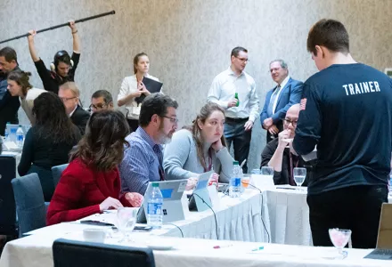 The Defending Digital Democracy Project (D3P) holds a Battle Staff Bootcamp for elections officials in Springfield, Virginia, December 16, 2019.
