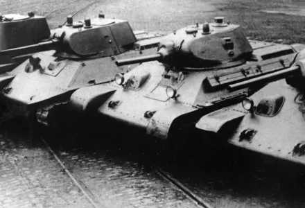 A row of T-34 tanks