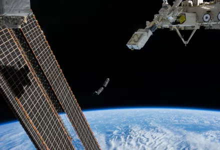 A set of NanoRacks CubeSats is deployed from the International Space Station, February 25, 2014. 