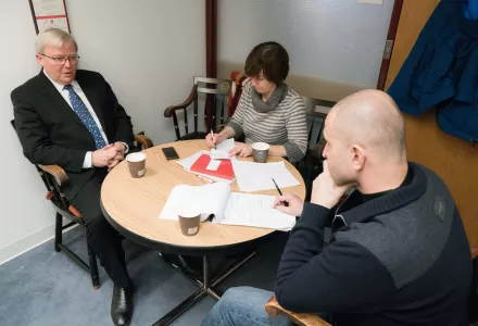 Simon Saradzhyan and Natasha Yefimova-Trilling interview former Australian Prime Minister Kevin Rudd about Russia and its relationship with Australia. (Benn Craig)