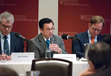 Panelists (from left) Gary Samore, Toshi Yoshihara and Taylor Fravel discuss the impact of China’s rise.