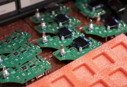 Semi-conductor chips are assembled and organized on a workbench before a ribbon-cutting ceremony to mark the opening of a Nanotronics manufacturing center at the Brooklyn Navy Yard, Wednesday, April 28, 2021, in the Brooklyn borough of New York.