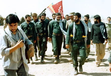 President Khamenei visit an Iran-Iraq war battlefield in August 1988.