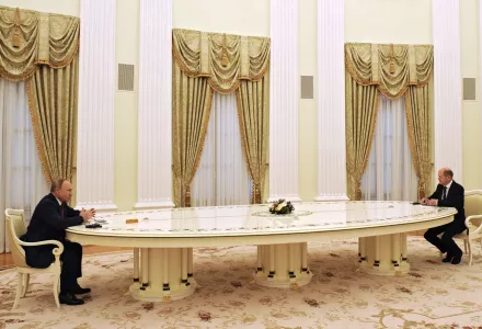 President of Russia Vladimir Putin at a meeting Federal Chancellor of Germany Olaf Scholz in the Kremlin in Moscow