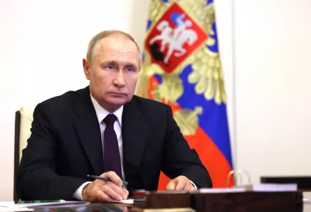  President of Russia Vladimir Putin at the CSTO Collective Security Council meeting (via videoconference), September 13, 2022.