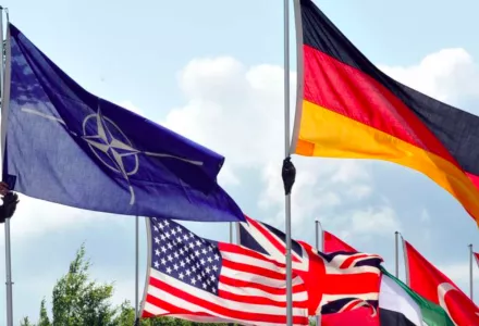 NATO Flag Flying with U.S. and German Flag